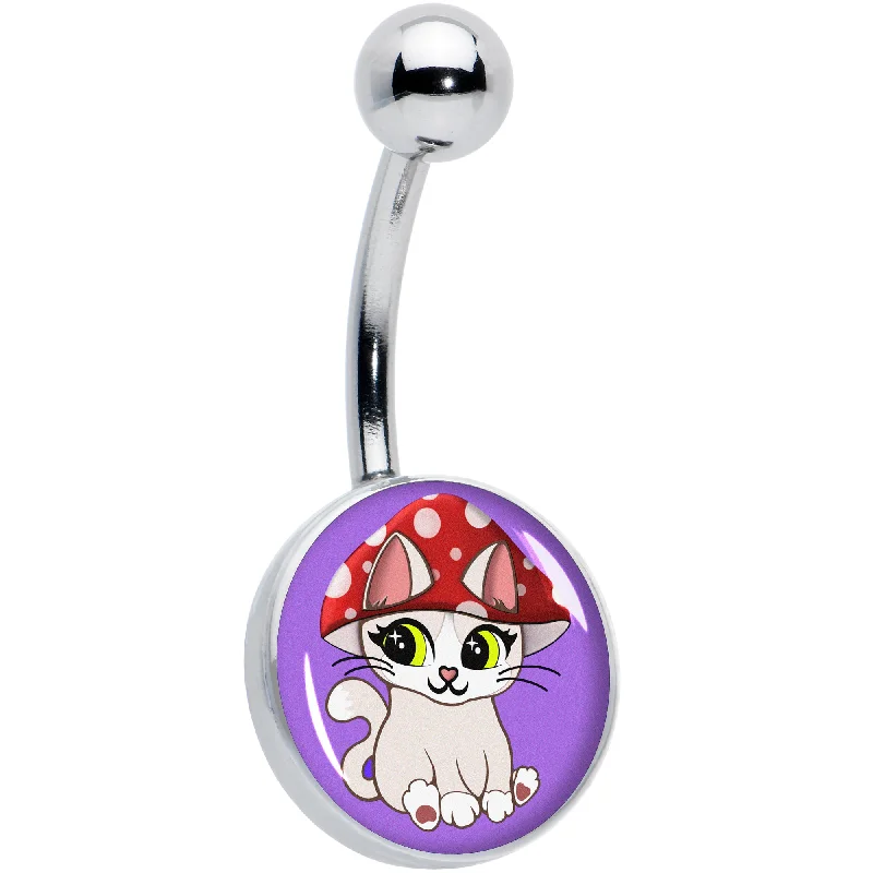 Comfortable Belly Rings for Active Lifestyles -Polka Dot Mushroom Hat Cat Belly Ring Comfortable Belly Rings for Active Lifestyles -Polka Dot Mushroom Hat Cat Belly Ring