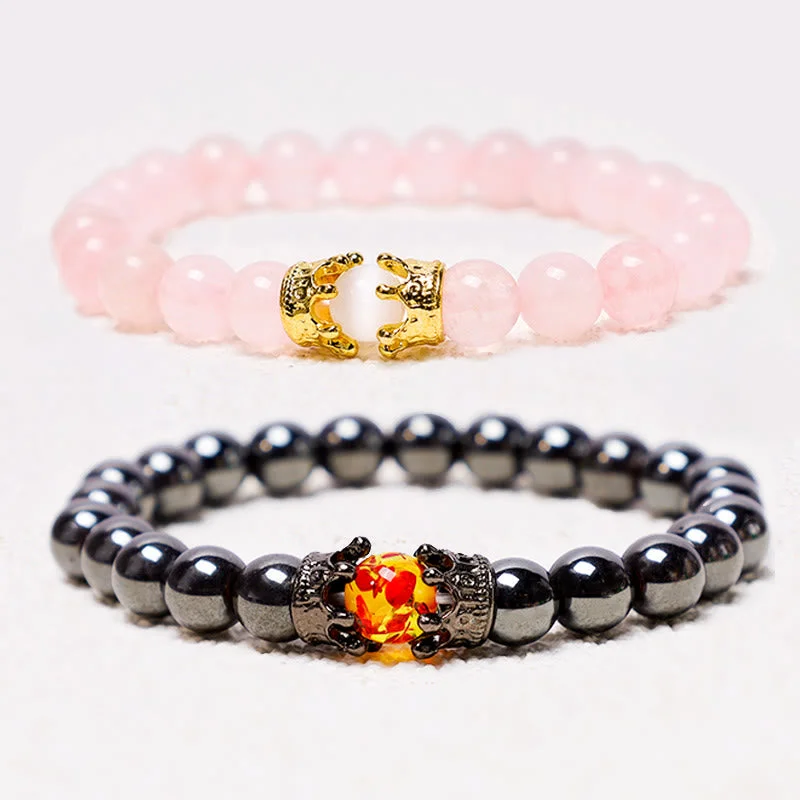 Men's Bracelets with Zodiac Signs-Buddha Stones Natural Stone King&Queen Crown Healing Energy Beads Couple Bracelet