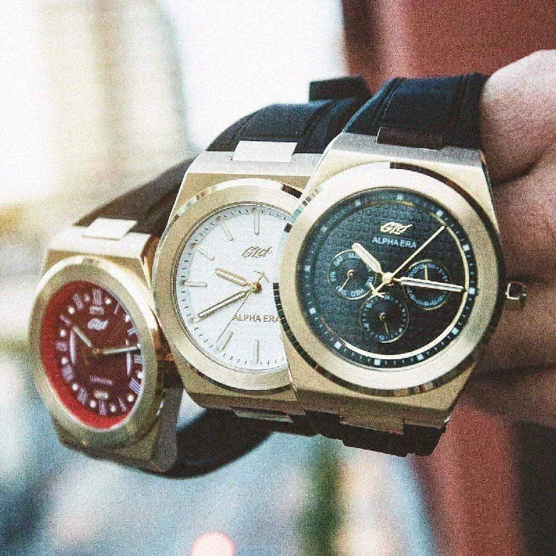Men's Watches for Everyday Wear-42MM Alpha Era® Gold w/ Rubber Strap