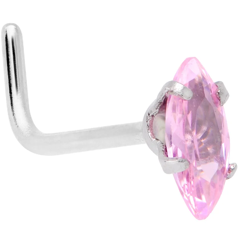 Trendy Nose Rings with Sparkling Finishes -20 Gauge 1/4 Pink CZ Gem Ellipse L Shape Nose Ring Trendy Nose Rings with Sparkling Finishes -20 Gauge 1/4 Pink CZ Gem Ellipse L Shape Nose Ring