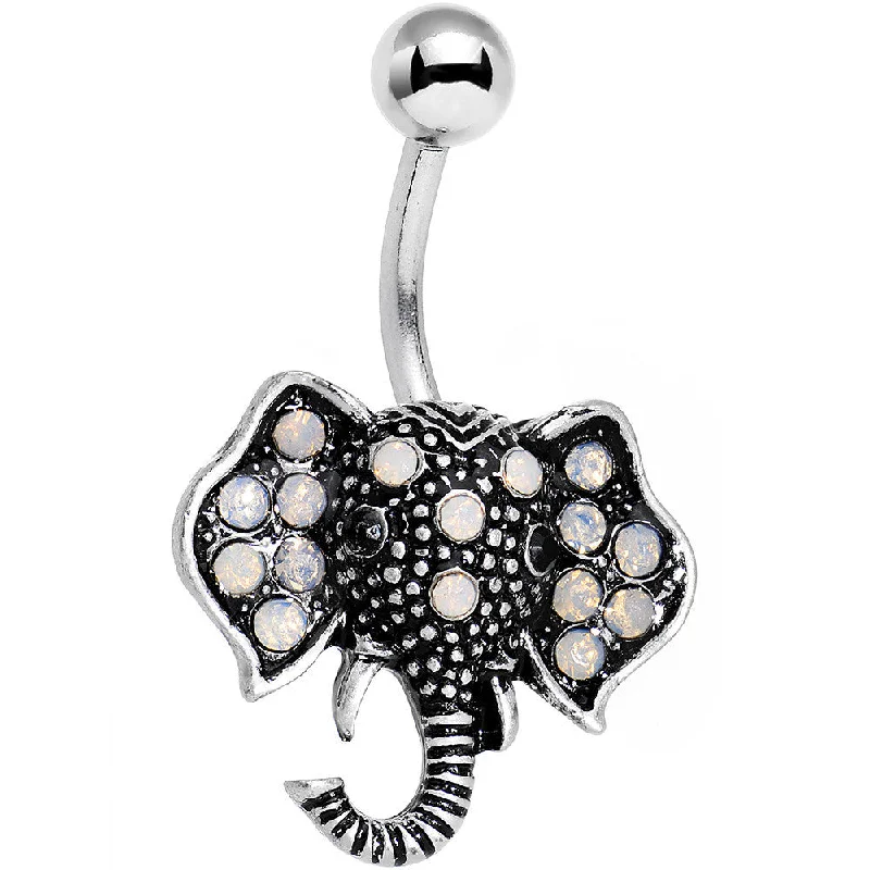 Trendy Belly Rings with Radiant Stones -Pink Faux Opal Elegant Elephant Head Belly Ring Trendy Belly Rings with Radiant Stones -Pink Faux Opal Elegant Elephant Head Belly Ring