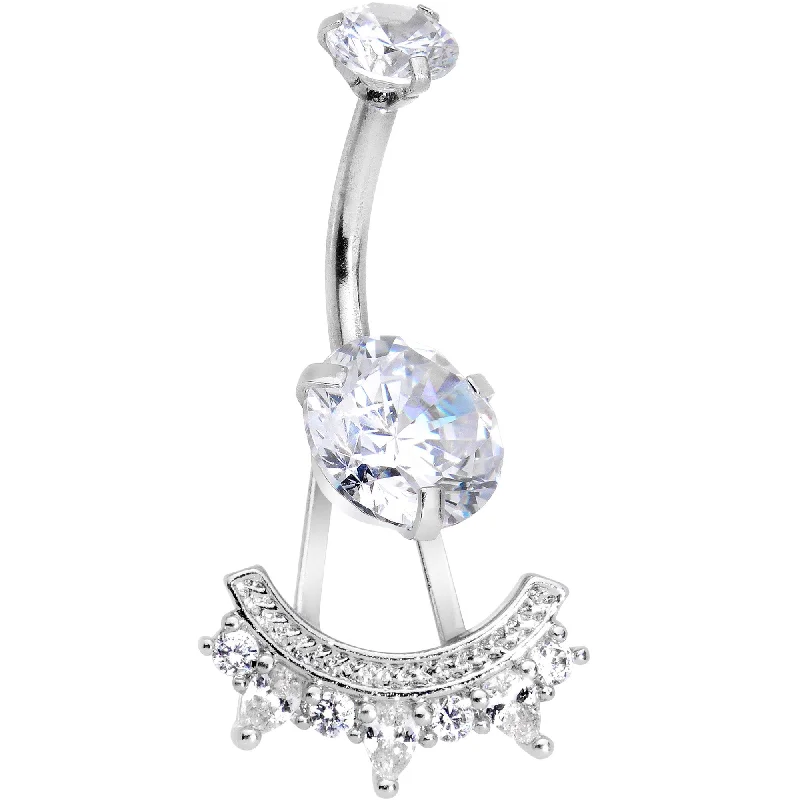 Stylish Belly Rings with Radiant Stones -Clear CZ Gem Icy Bling Dangle Belly Ring