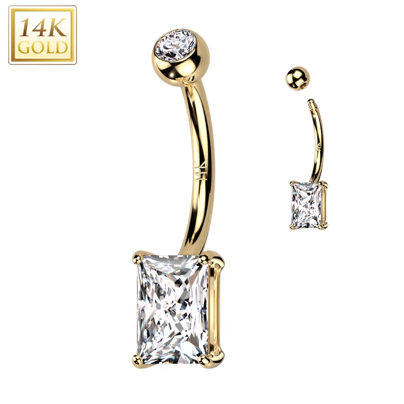 Comfortable Belly Rings for Trendy Looks -14kt Solid Yellow Gold 6mm Princess Cubic Zirconia Belly Ring Comfortable Belly Rings for Trendy Looks -14kt Solid Yellow Gold 6mm Princess Cubic Zirconia Belly Ring