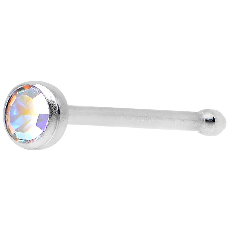 Minimalist Nose Rings -22 Gauge Press Fit Clear Gem Stainless Steel Nose Bone