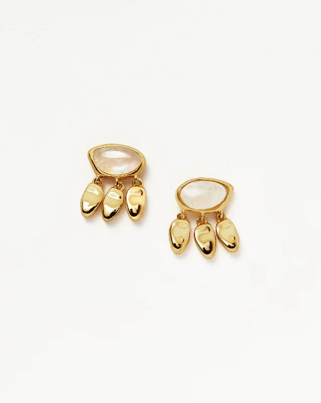 Women's Earrings – Elegant Designs for Every Personality--Molten Gemstone Charm Stud Earrings | 18k Gold Vermeil/Rainbow Moonstone