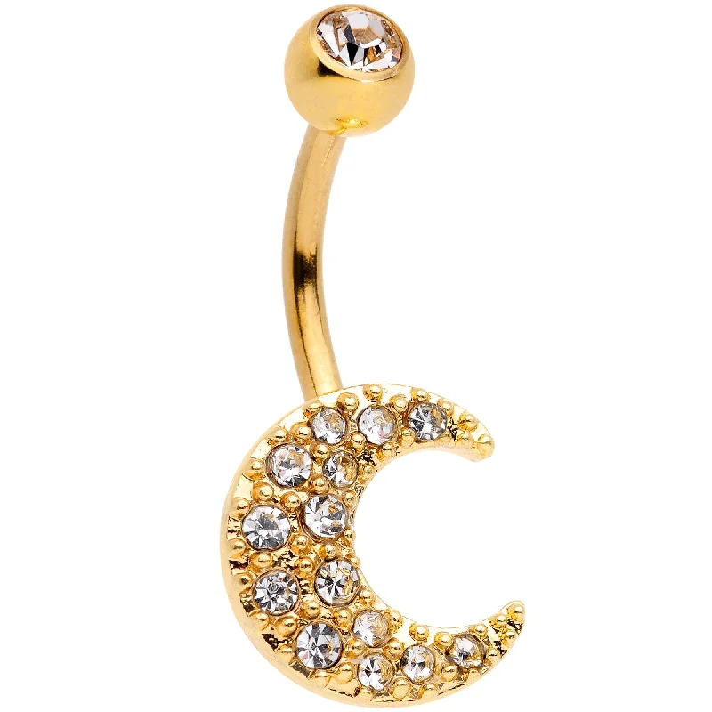 Sparkling Belly Rings for Extra Shine -Clear Gem Gold Tone Magnificent Mystical Crescent Moon Belly Ring Sparkling Belly Rings for Extra Shine -Clear Gem Gold Tone Magnificent Mystical Crescent Moon Belly Ring
