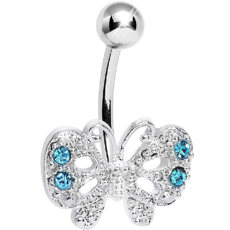 Belly Rings with Beautiful Designs for Trendy Looks -Aqua Gem Enchanting Butterfly Belly Ring Belly Rings with Beautiful Designs for Trendy Looks -Aqua Gem Enchanting Butterfly Belly Ring