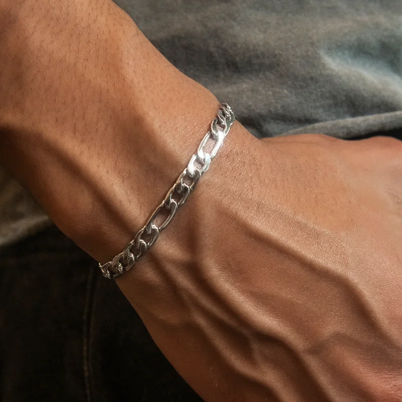 Men's Bracelets with Minimalist Charms-Figaro Bracelet in White Gold- 6mm