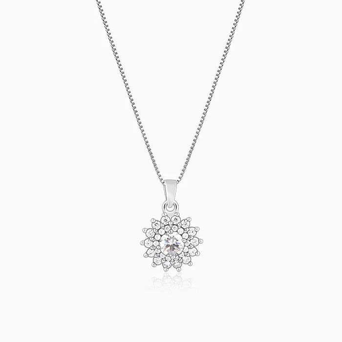 Shop Classic Women's Necklaces & Pendants with a Modern Twist-Silver Celestial Floral Pendant With Box Chain Shop Classic Women's Necklaces & Pendants with a Modern Twist-Silver Celestial Floral Pendant With Box Chain