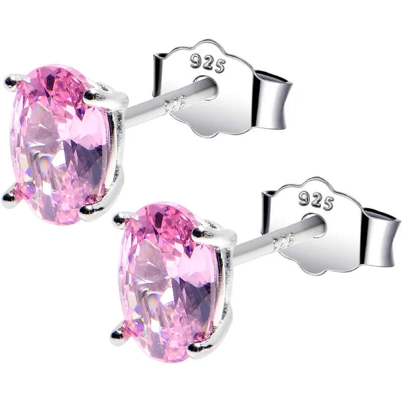 Women's Earrings – Elegant Designs for Every Personality--4mm CZ Oval 925 Sterling Silver October Birthstone Stud Earrings