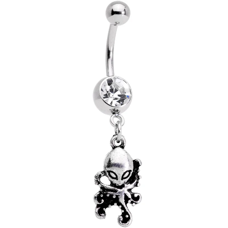 Beautiful Belly Rings with Gorgeous Shine -Clear Gem Nautical Octopus Dangle Belly Ring Beautiful Belly Rings with Gorgeous Shine -Clear Gem Nautical Octopus Dangle Belly Ring
