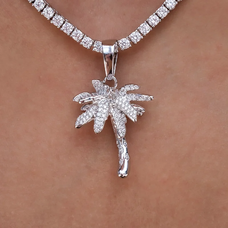 Shop Classic Women's Necklaces & Pendants with a Modern Twist-Iced Palm Tree in White Gold Shop Classic Women's Necklaces & Pendants with a Modern Twist-Iced Palm Tree in White Gold