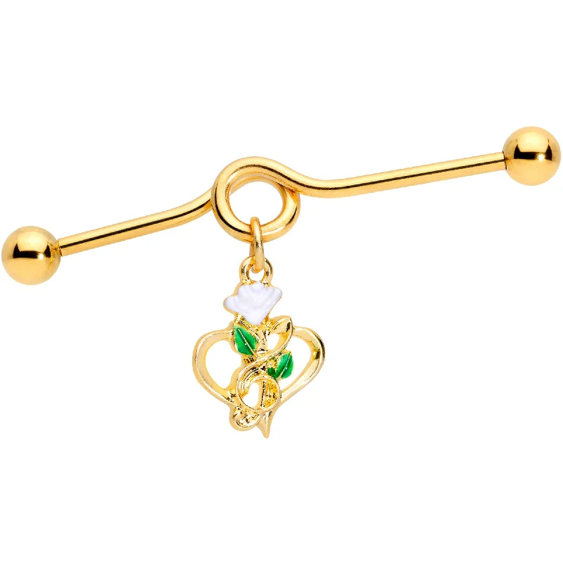 Women's Earrings – Elegant Designs for Every Personality--14 Gauge Gold Tone Heart Music Valentine Dangle Project Barbell 38mm