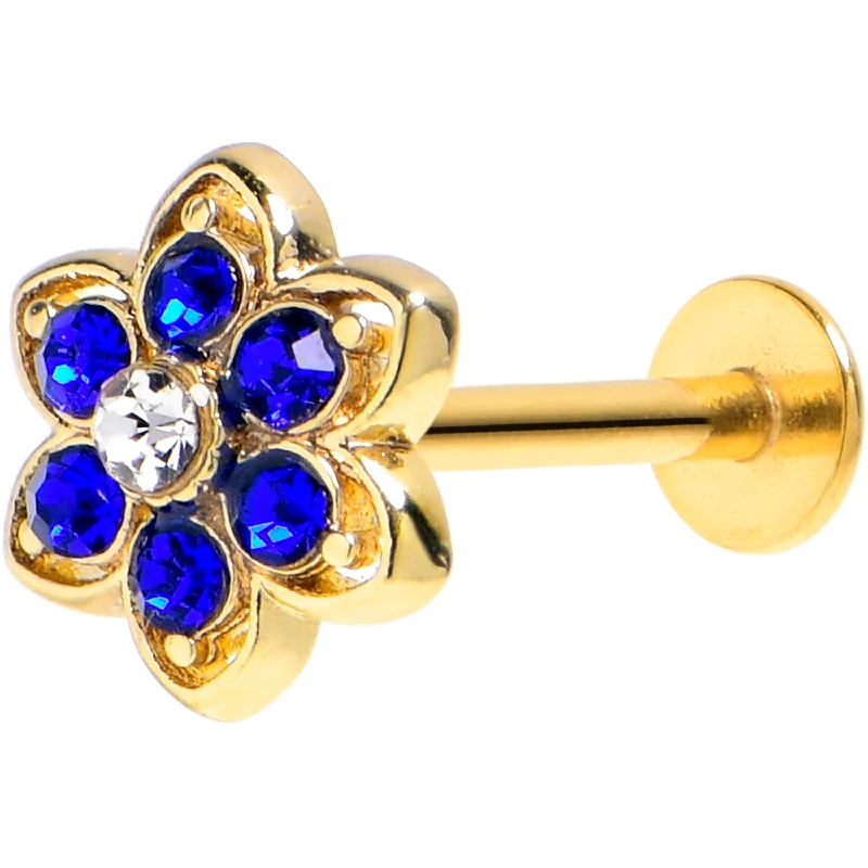 Lip Rings for a Timeless Look16 Gauge 5/16 Blue Gem Gold Tone Radiant Bloom Flower Labret Monroe Tragus