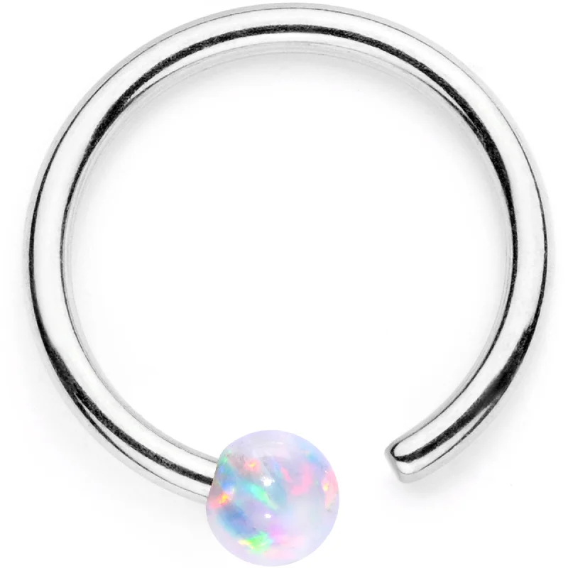 Designer Nose Rings with Precious Stones -18 Gauge White Synthetic Opal Seamless Circular Ring Designer Nose Rings with Precious Stones -18 Gauge White Synthetic Opal Seamless Circular Ring