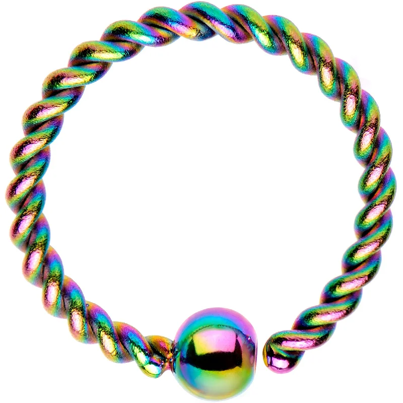 Women's Earrings – Elegant Designs for Every Personality--16 Gauge 3/8" Rainbow IP So Twisted Captive Style Seamless Ring