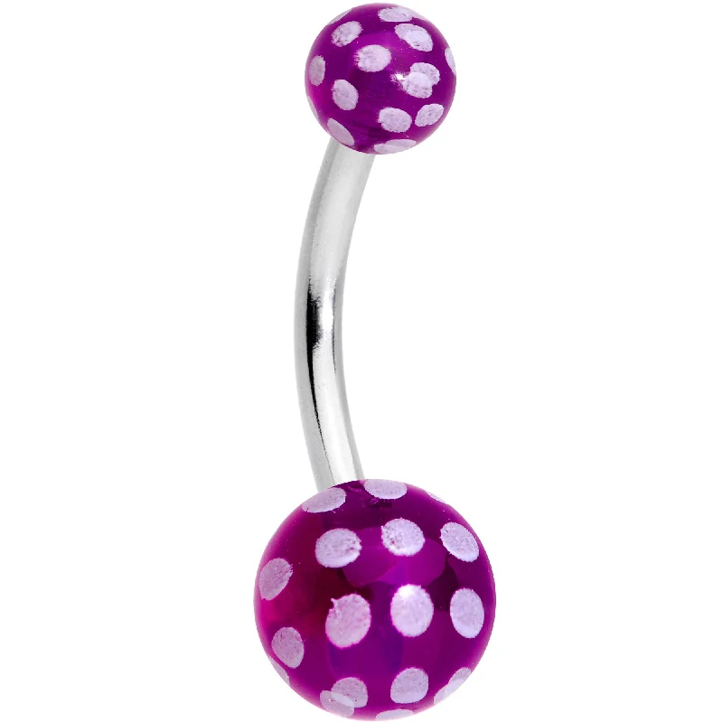 Trendy Belly Rings for Bold Fashionistas -Purple White Polka Dot UV Reactive Acrylic Ball Belly Ring Trendy Belly Rings for Bold Fashionistas -Purple White Polka Dot UV Reactive Acrylic Ball Belly Ring