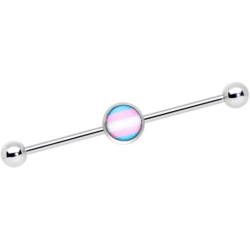Women's Earrings – Elegant Designs for Every Personality--14 Gauge Pink Blue White Transgender Pride Industrial Barbell 38mm