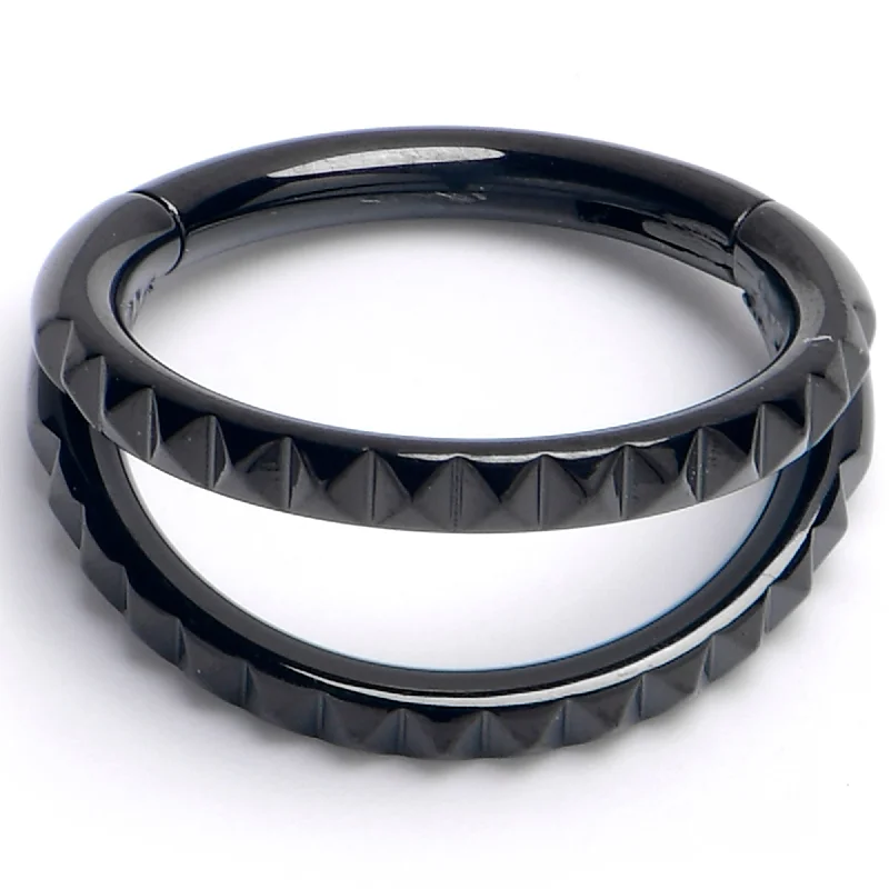 Nose Rings for Professional Look -16 Gauge 5/16" Black PVD Double Spike Precision Hinged Segment Ring Nose Rings for Professional Look -16 Gauge 5/16" Black PVD Double Spike Precision Hinged Segment Ring
