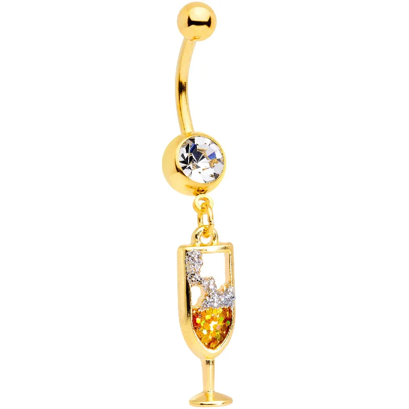 Trendy Belly Rings for Special Fashion -Clear Gem Gold Tone Glass of Champagne Dangle Belly Ring Trendy Belly Rings for Special Fashion -Clear Gem Gold Tone Glass of Champagne Dangle Belly Ring