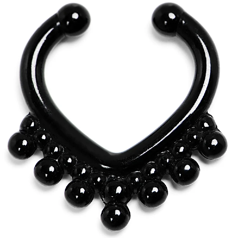 Bold Nose Rings with Glamorous Stones -Black Acrylic Eastern Inspiration Clip On Fake Septum Ring Bold Nose Rings with Glamorous Stones -Black Acrylic Eastern Inspiration Clip On Fake Septum Ring