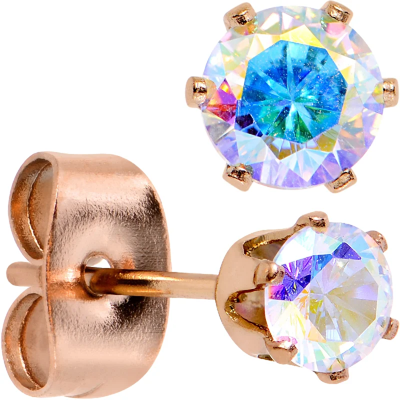 Women's Earrings – Elegant Designs for Every Personality--4mm Aurora CZ Gem Rose Gold IP Post Stud Earrings Women's Earrings – Elegant Designs for Every Personality--4mm Aurora CZ Gem Rose Gold IP Post Stud Earrings