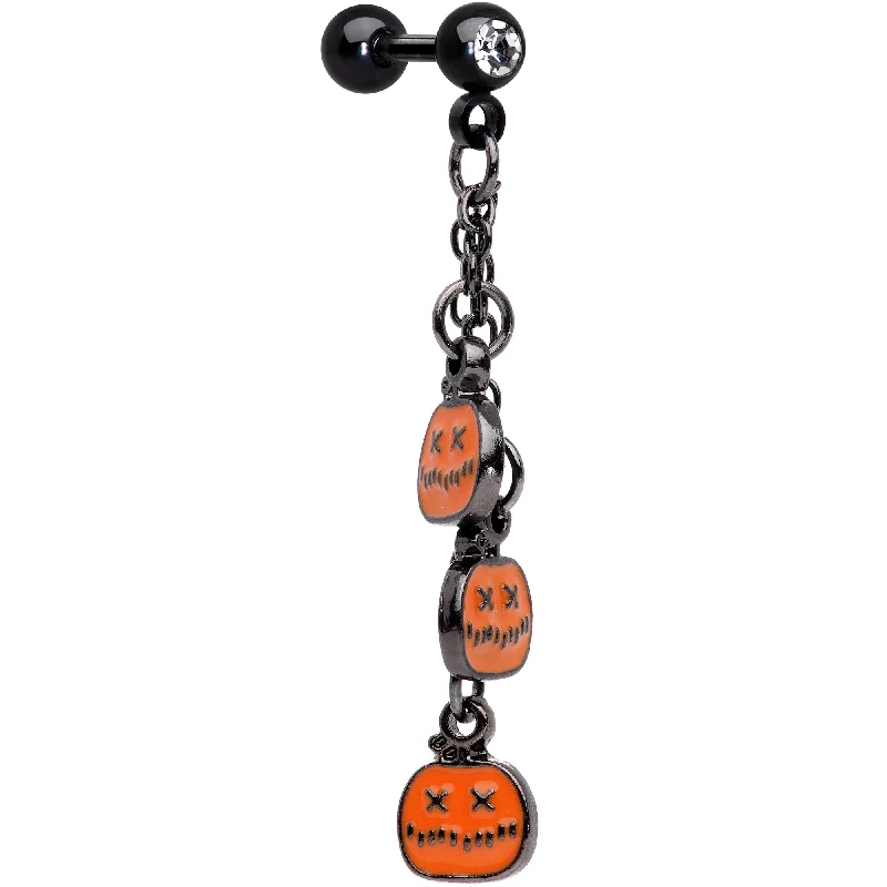 Women's Earrings – Elegant Designs for Every Personality--16 Gauge 1/4 Clear Gem Black Halloween Pumpkin Dangle Cartilage