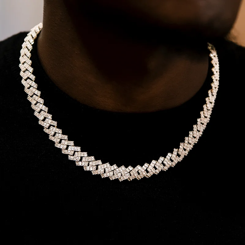 Exclusive Men's Necklaces & Pendants for the Modern Gentleman-Baguette Prong Set Cuban Chain in Yellow Gold- 12mm Exclusive Men's Necklaces & Pendants for the Modern Gentleman-Baguette Prong Set Cuban Chain in Yellow Gold- 12mm