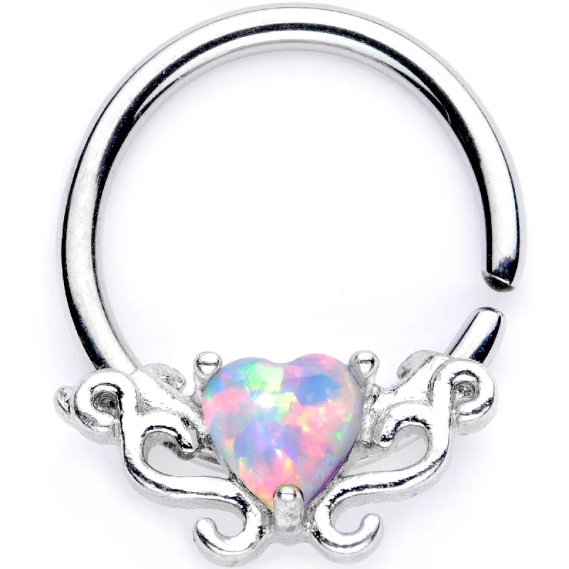Comfortable Nose Rings for All-Day Wear -16 Gauge 5/16 White Synthetic Opal Bold Heart Seamless Circular Ring Comfortable Nose Rings for All-Day Wear -16 Gauge 5/16 White Synthetic Opal Bold Heart Seamless Circular Ring