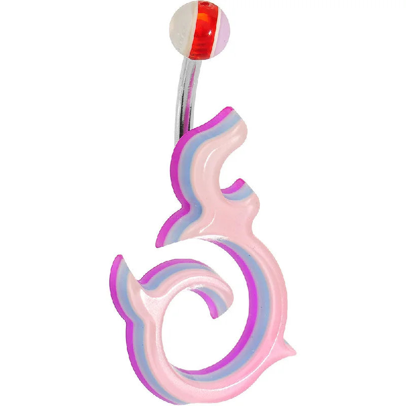 Trendy Belly Rings with Vibrant Details -Pale Pink Acrylic Multi Layered Left Tribal Dragon Belly Ring Trendy Belly Rings with Vibrant Details -Pale Pink Acrylic Multi Layered Left Tribal Dragon Belly Ring