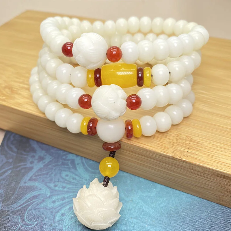 Men's Bracelets with Spiritual Stones-Buddha Stones Lotus Bodhi Seed Mala 108 Beads Protection Bracelet