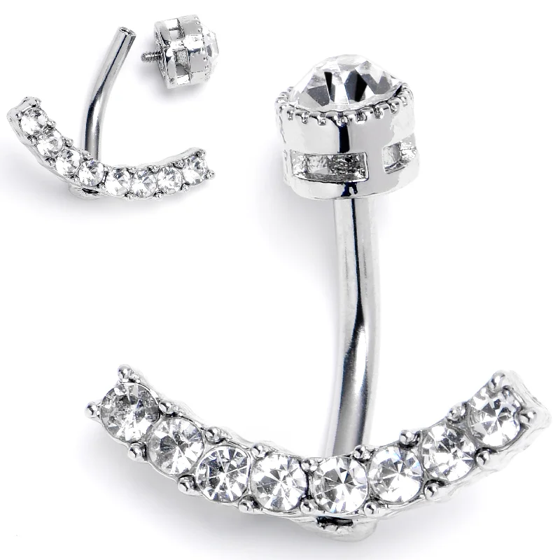 Trendy Belly Rings for Creative Designs -Clear CZ Gem Internally Threaded Arc Of Glam Belly Ring Trendy Belly Rings for Creative Designs -Clear CZ Gem Internally Threaded Arc Of Glam Belly Ring