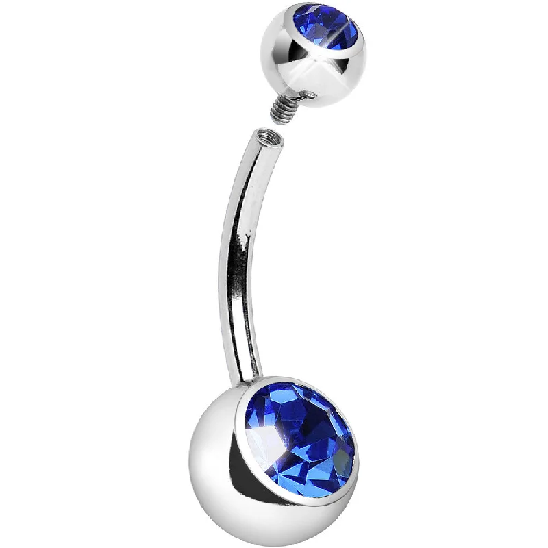 Comfortable Belly Rings for Daily Wear -Internally Threaded Blue Double Gem Belly Ring 11mm