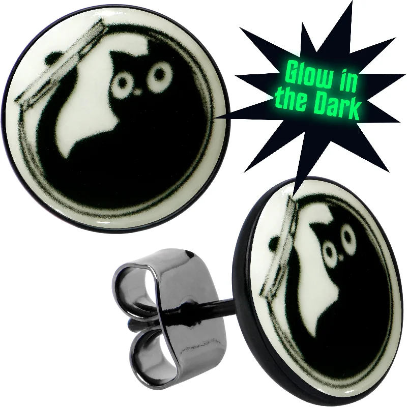 Women's Earrings – Elegant Designs for Every Personality--Fishbowl Kitty Cat Glow in the Dark Stud Earrings