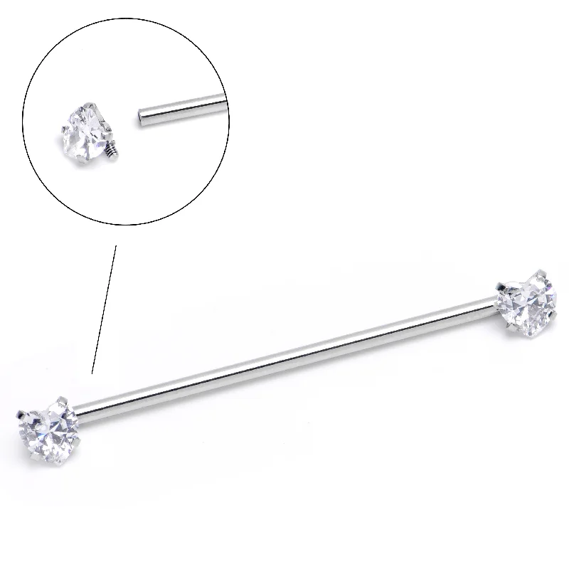 Women's Earrings – Elegant Designs for Every Personality--14 Gauge Clear CZ Gem Heart Internally Threaded Industrial Barbell 38mm Women's Earrings – Elegant Designs for Every Personality--14 Gauge Clear CZ Gem Heart Internally Threaded Industrial Barbell 38mm