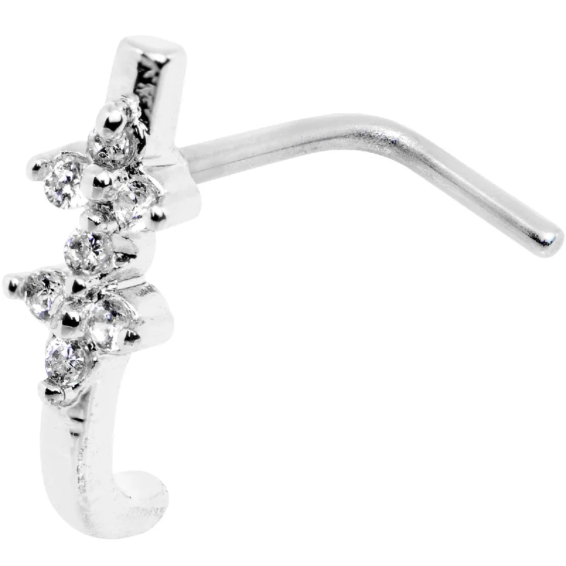Stylish Nose Rings for Trendy Women -18 Gauge Clear CZ Bling Faux Hoop L Shaped Nose Ring