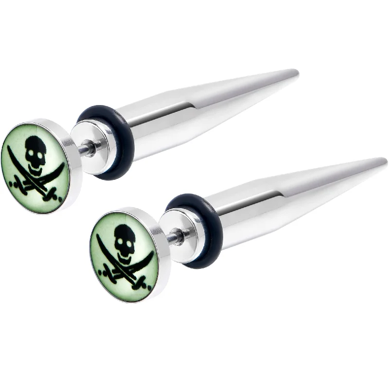 Women's Earrings – Elegant Designs for Every Personality--Glow in the Dark Pirate Skull Stainless Steel Taper Cheater Plug Set Women's Earrings – Elegant Designs for Every Personality--Glow in the Dark Pirate Skull Stainless Steel Taper Cheater Plug Set