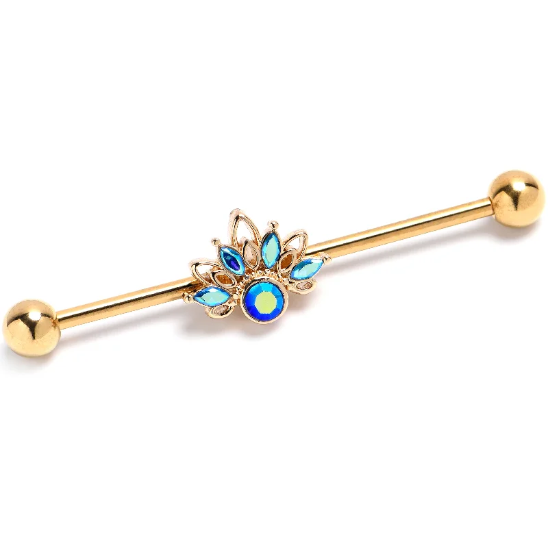 Women's Earrings – Elegant Designs for Every Personality--14 Gauge Blue Gem Gold Tone Filigree Tiara Industrial Barbell 38mm Women's Earrings – Elegant Designs for Every Personality--14 Gauge Blue Gem Gold Tone Filigree Tiara Industrial Barbell 38mm