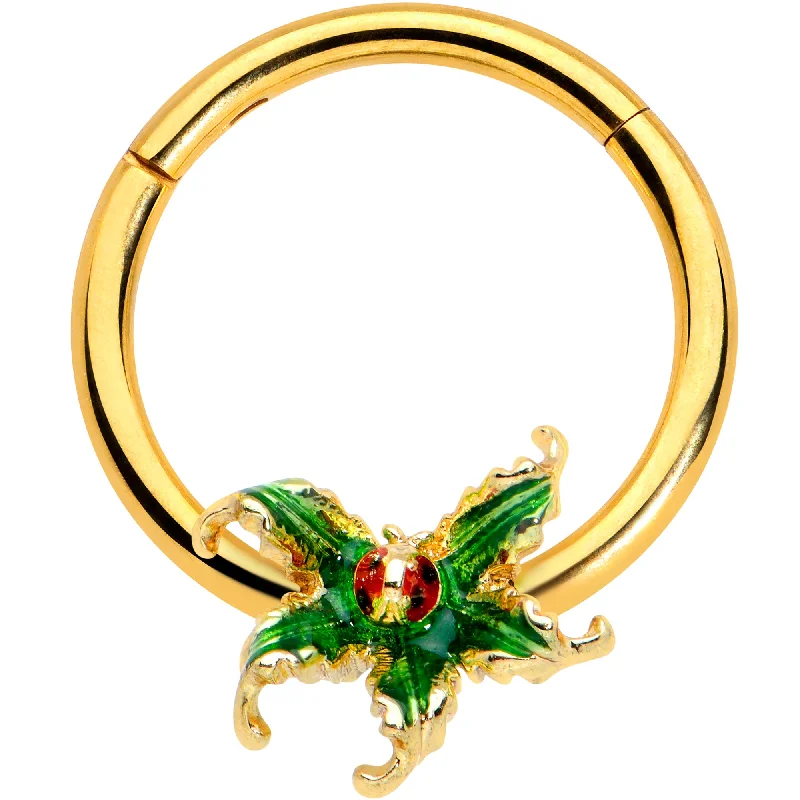 Elegant Nose Rings with Chic Look -16 Gauge 3/8 Gold Tone Tiny Ladybug Leaves Hinged Segment Ring Elegant Nose Rings with Chic Look -16 Gauge 3/8 Gold Tone Tiny Ladybug Leaves Hinged Segment Ring