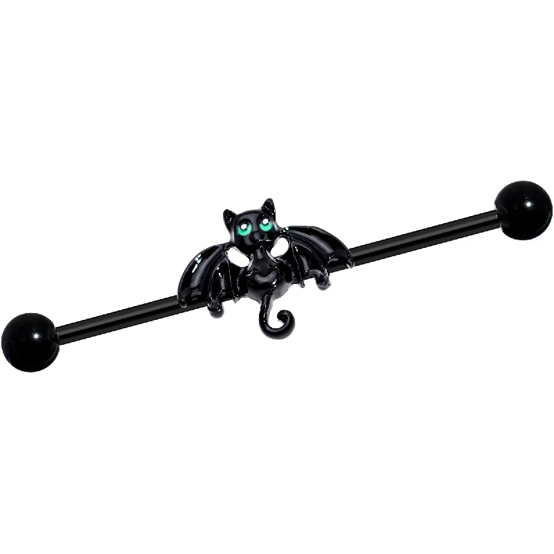 Women's Earrings – Elegant Designs for Every Personality--14 Gauge Black Halloween Vampire Bat Industrial Barbell 38mm