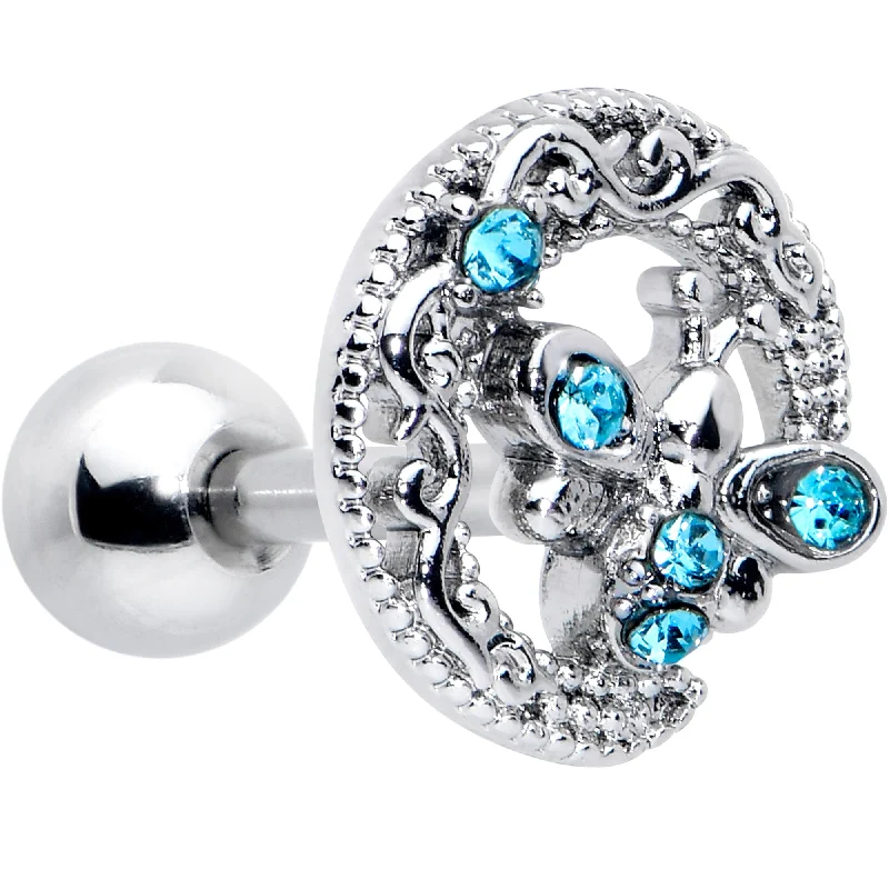 Women's Earrings – Elegant Designs for Every Personality--16 Gauge 1/4 Blue Gem Lunar Dragonfly Cartilage Tragus Earring