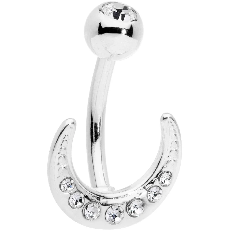 Designer Belly Rings for Exclusive Looks -Clear CZ Gem Crescent Moon Belly Ring