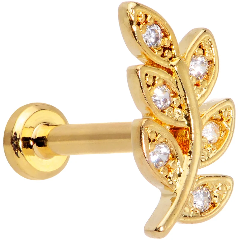 Silver Lip Rings for Timeless Look16 Gauge 5/16 Color CZ Gem Gold Tone Leaf Internally Threaded Labret
