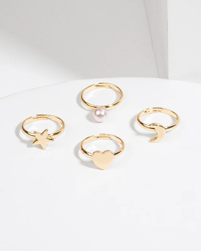Chic Women's Rings for Fashion-Forward Looks-Gold Multi Pack Star & Moon Rings
