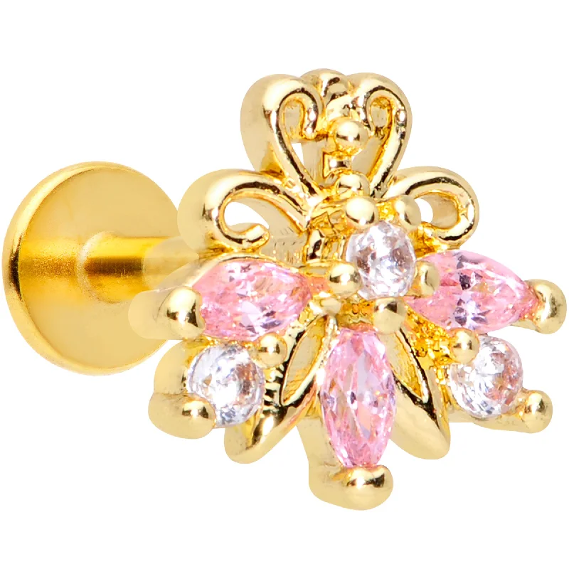 Lip Rings for Edgy and Unique Styles16 Gauge 5/16 Clear Pink CZ Gem Gold Tone Looping Labret Monroe Tragus