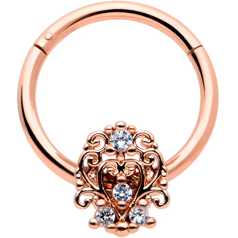 Unique and Stylish Nose Rings for All -16 Gauge 3/8 Clear CZ Gem Rose Gold Tone Elegant Hinged Segment Ring Unique and Stylish Nose Rings for All -16 Gauge 3/8 Clear CZ Gem Rose Gold Tone Elegant Hinged Segment Ring