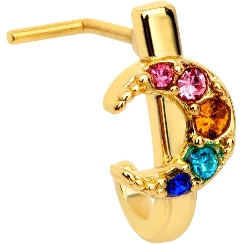 Nose Rings for Effortless Beauty -20 Gauge 7mm Rainbow Gem Gold Tone Crescent Moon L Shape Nose Ring Nose Rings for Effortless Beauty -20 Gauge 7mm Rainbow Gem Gold Tone Crescent Moon L Shape Nose Ring