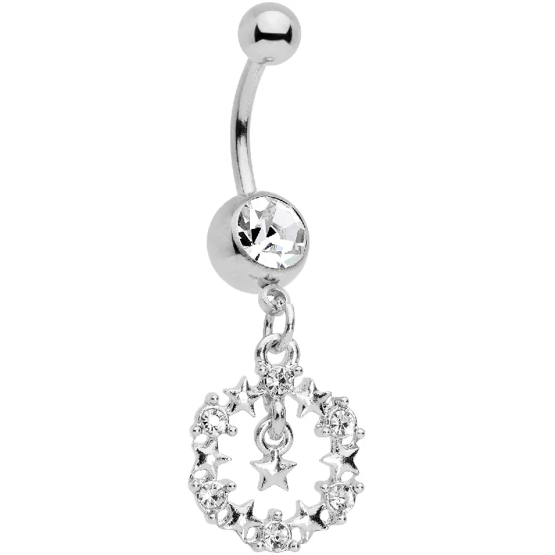 Stylish Belly Rings for Glamorous Look -Clear Gem Holiday Wreath of Stars Dangle Belly Ring Stylish Belly Rings for Glamorous Look -Clear Gem Holiday Wreath of Stars Dangle Belly Ring