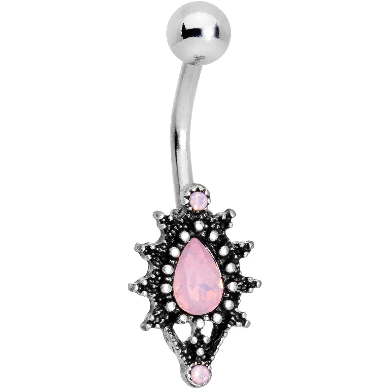 Custom Belly Rings for Personal Flair -Pink Gem Teardrop Splash Cameo Belly Ring