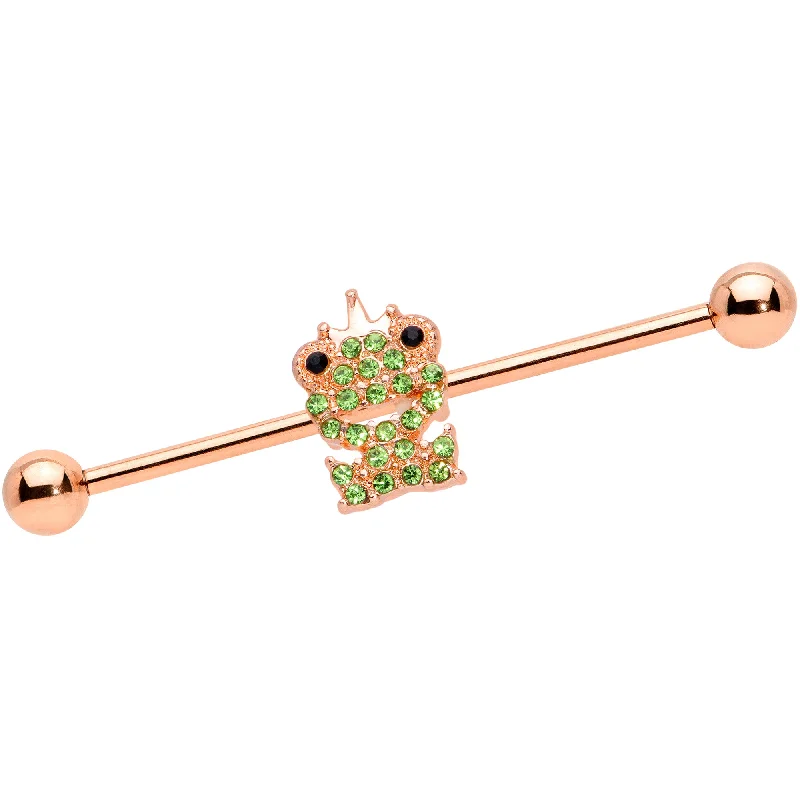 Women's Earrings – Elegant Designs for Every Personality--14 Gauge Green Gem Rose Gold Tone Royal Frog Industrial Barbell 38mm Women's Earrings – Elegant Designs for Every Personality--14 Gauge Green Gem Rose Gold Tone Royal Frog Industrial Barbell 38mm